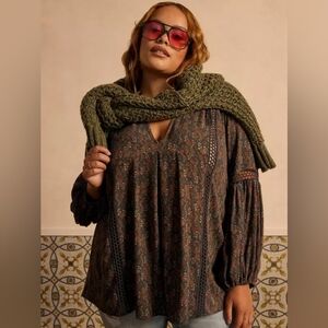 Festi Floral Long Sleeve Tunic Boho Style 1x